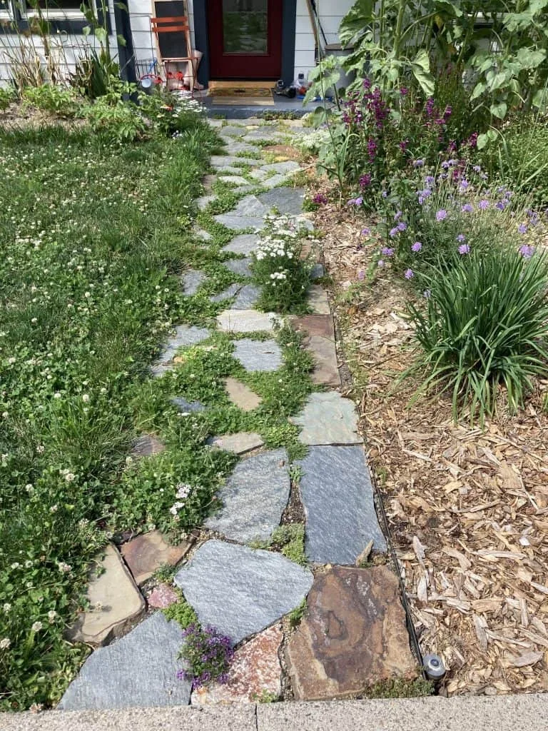 flower filled path to front door
