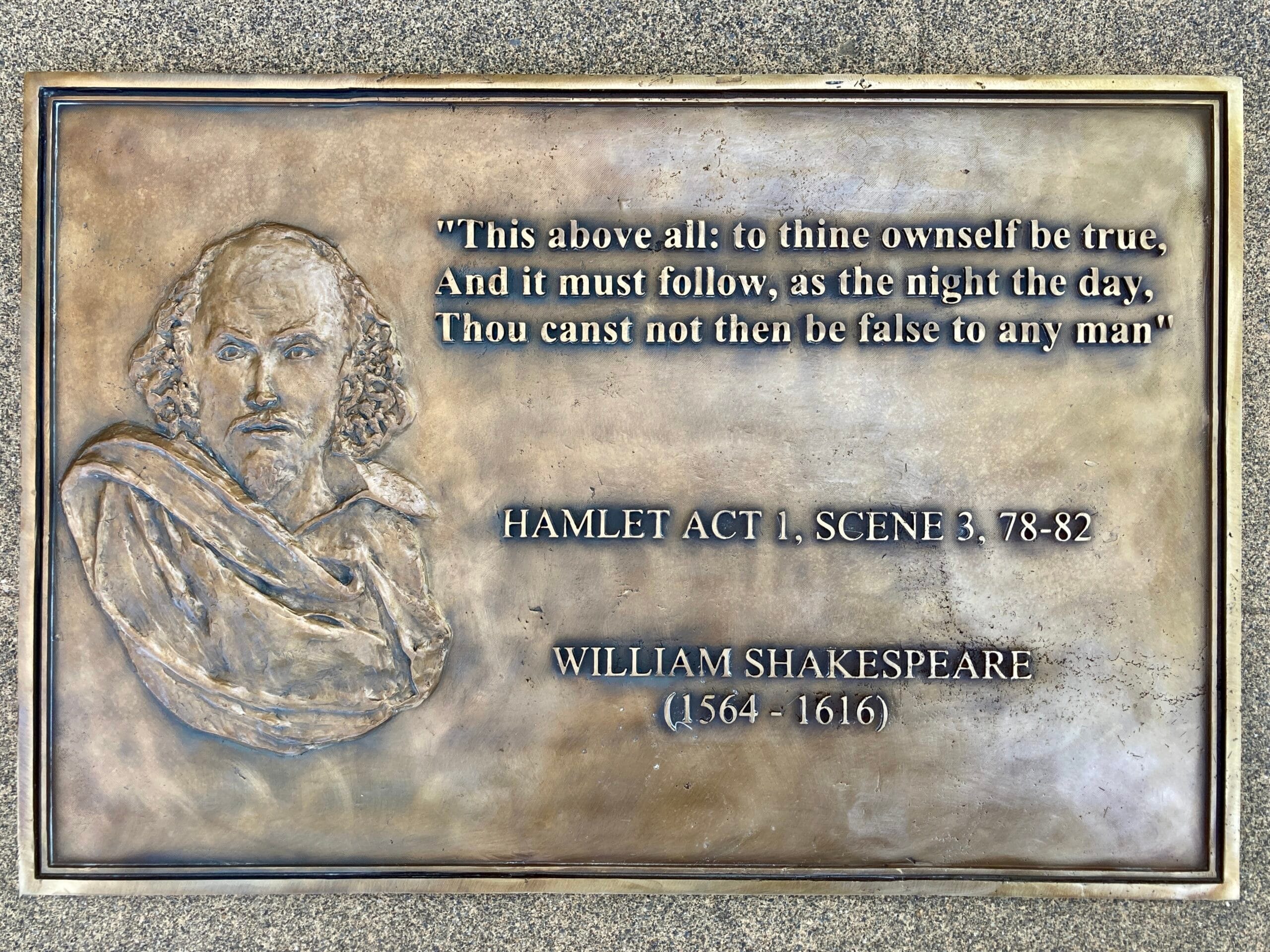 This William Shakespeare quote is the first plaque installed as part of the Playwrights Walk public art project.