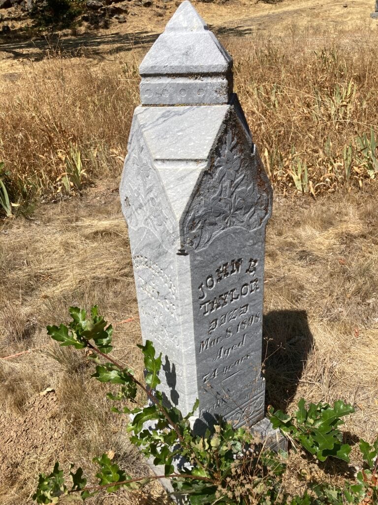 John and Elizabeth (Betsy) Taylor grave marker, at the Hill-Dunn Cemetery, by Emigrant Lake.