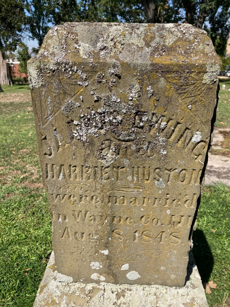 Grave marker of James and Harriet Ewing, at Ashland Cemetery on East Main Street.