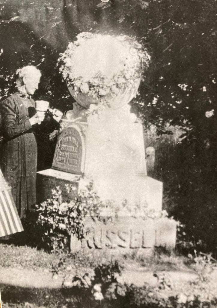 Ann Hill Russell carving her own gravestone at the Hill-Dunn Cemetery, no date.