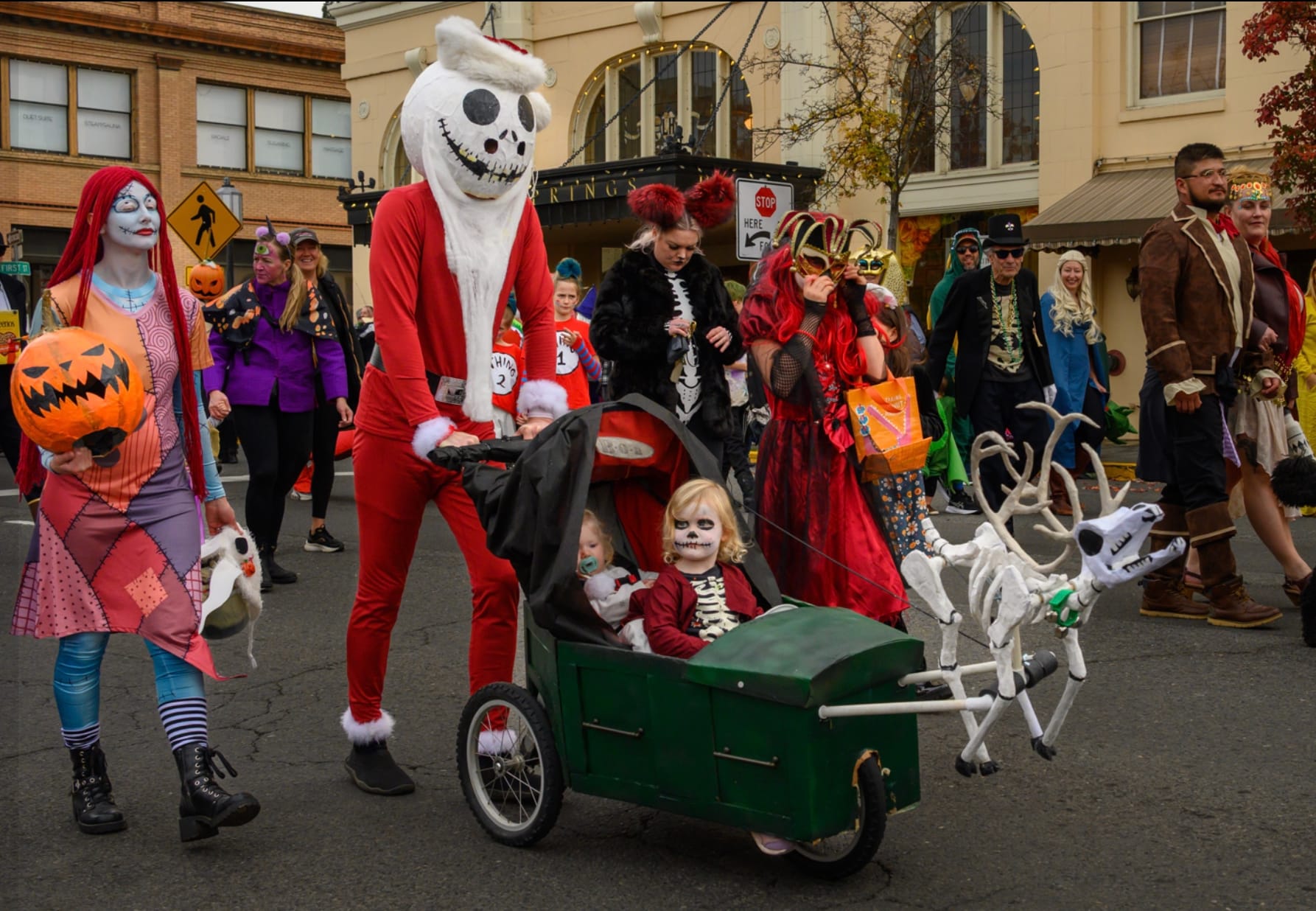 Ashland Children's Halloween parade 2025 - spooky family and sleigh.
