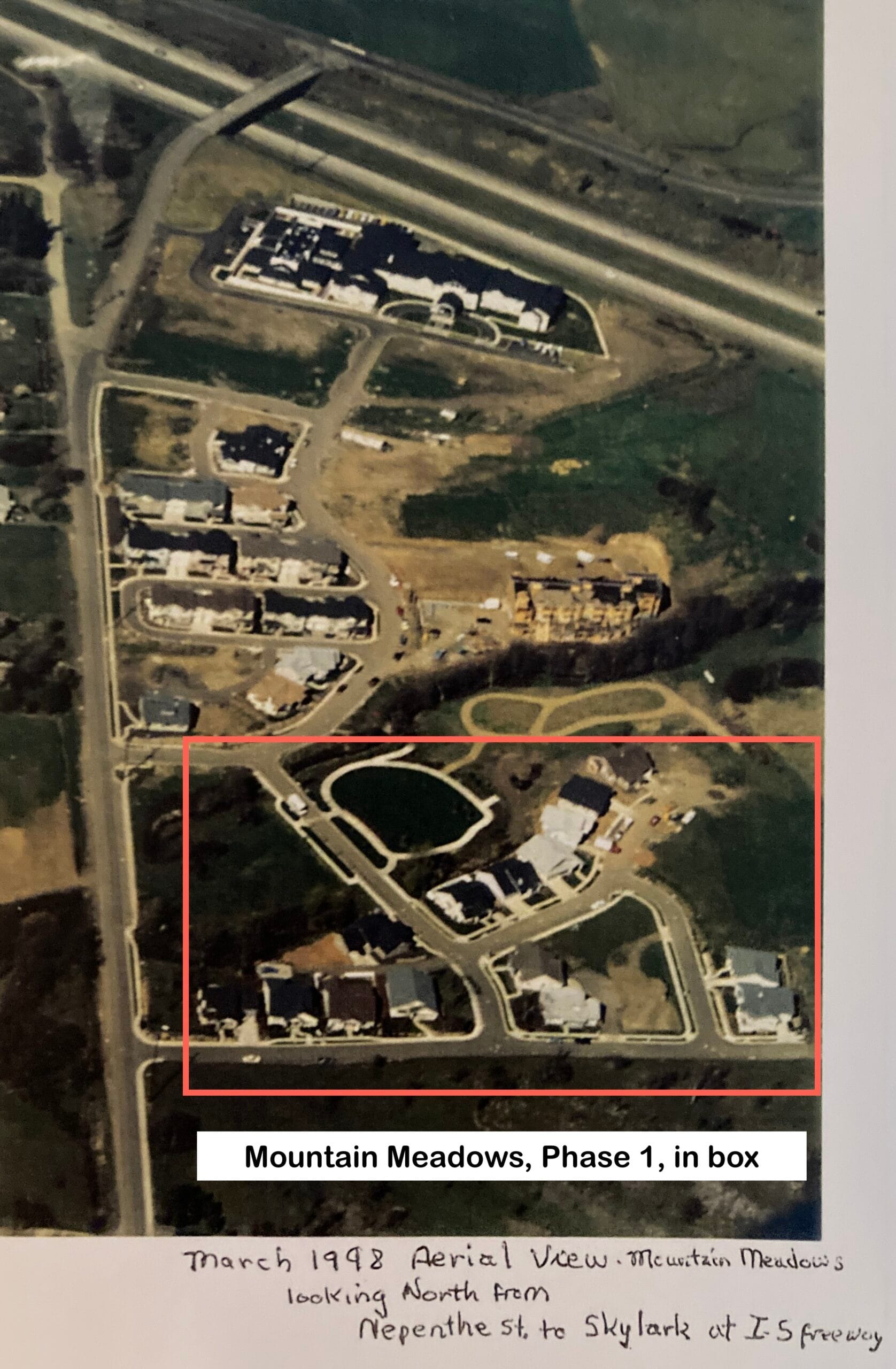 Aerial view of Mountain Meadows in 1998, with Phase 1 in box