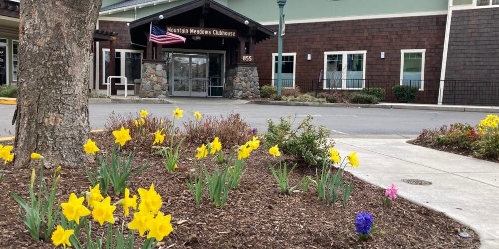 The Mountain Meadows Clubhouse main entrance in April 2023.