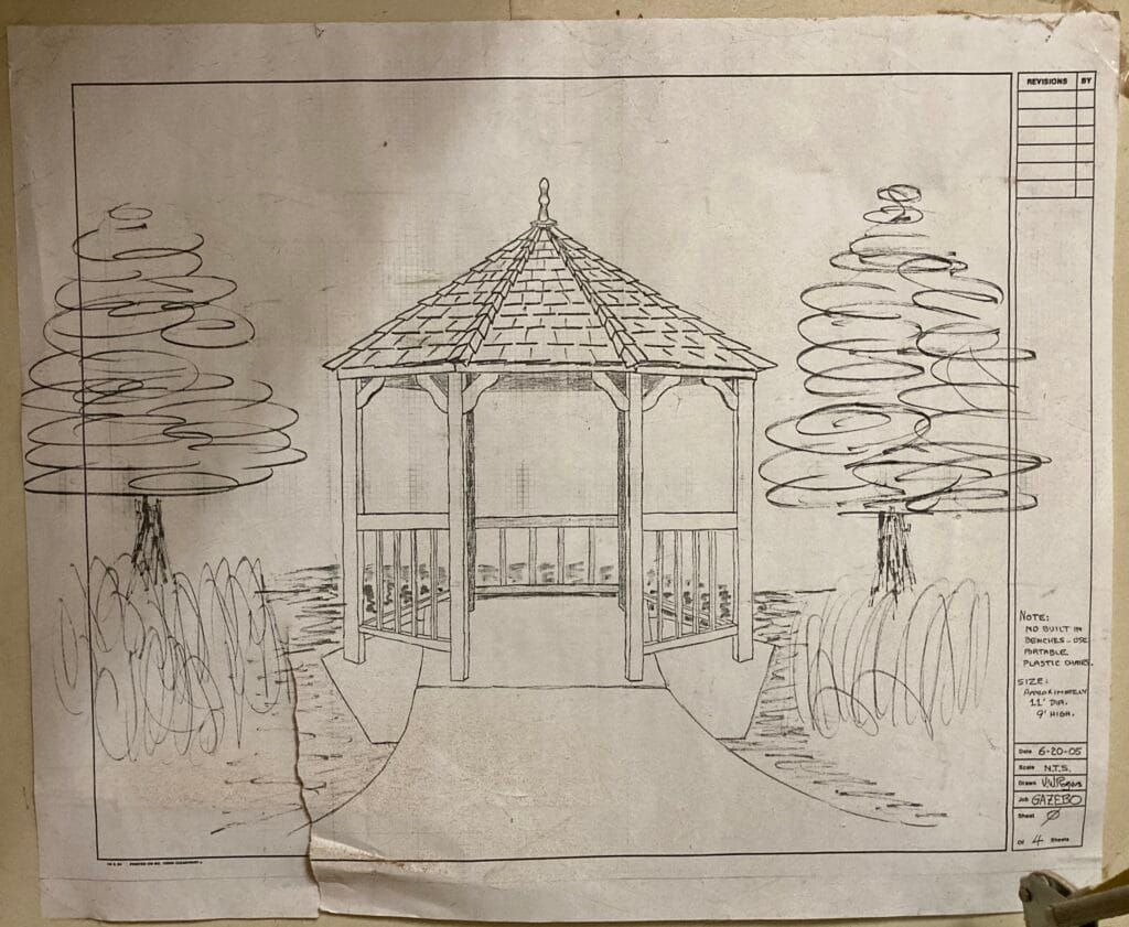 Gazebo design, built by residents at the Mountain Meadows wood shop.