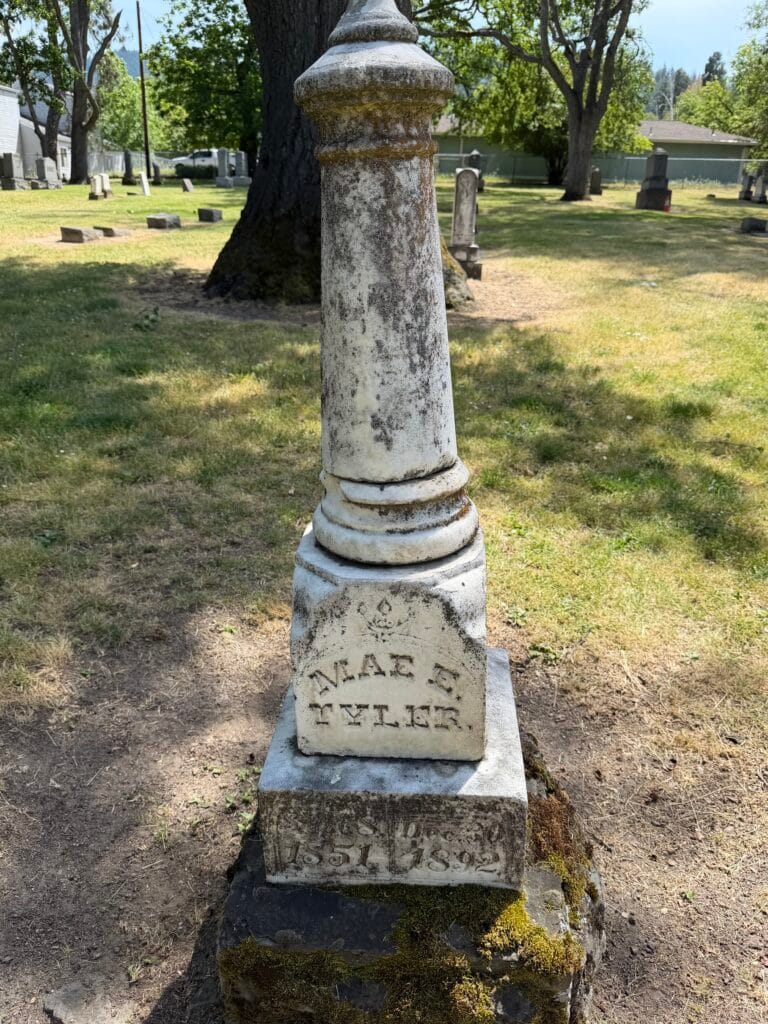 Photographer Mae E. Tyler's grave at Ashland Cemetery in May 2026.